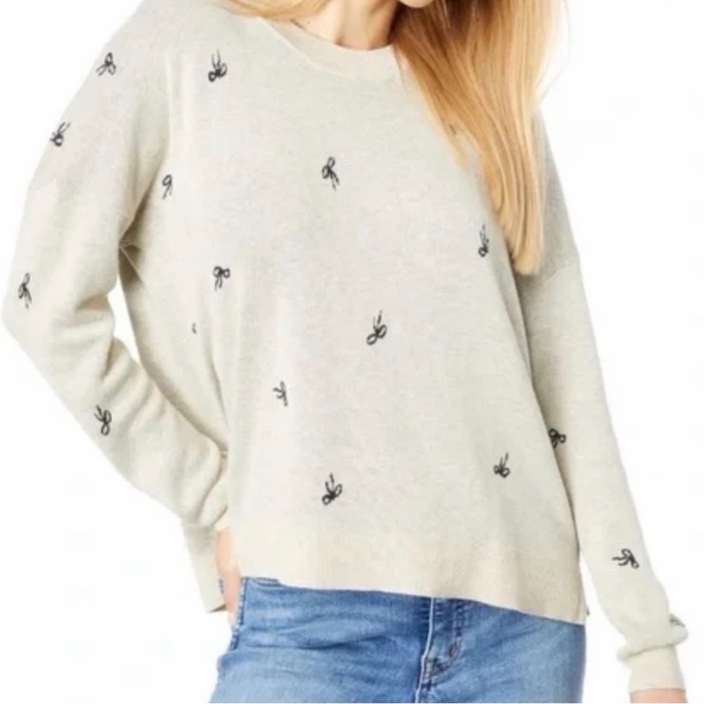 Madewell Beige Sweater with Black Bow Print, Size M